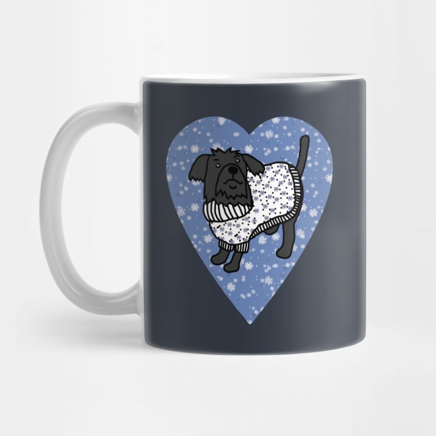 Cute Dog in Winter Sweater Blue Heart Valentines Day by ellenhenryart